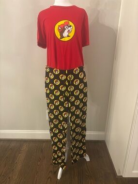 Red Graphic Pajama Set with Logo Tee and Printed Pants - Women
